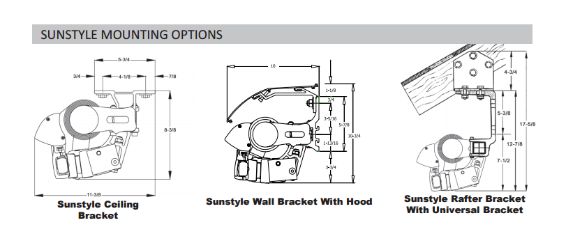 Sunesta Sunstyle ceiling, wall and roof mounting options