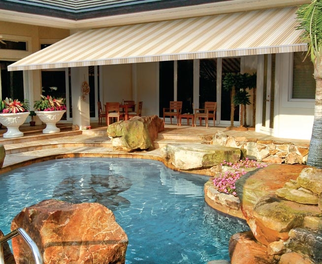 the beautiful Sunesta sunstyle awning over a pool
